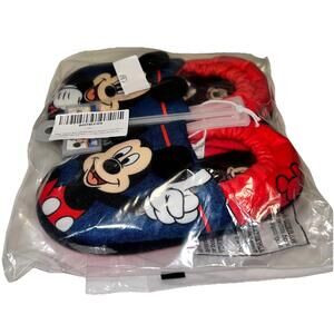 Mickey Mouse Toddler 11/12 Plush A-Line Slippers with 3D Ears Red Blue New